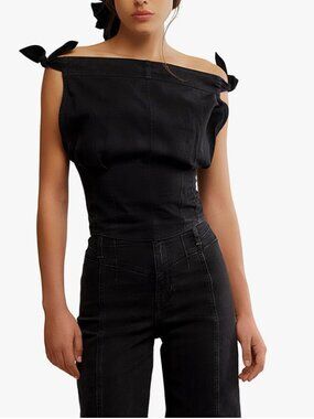 FREE PEOPLE Louie top black tank top side tie shoulders BNWT size medium M